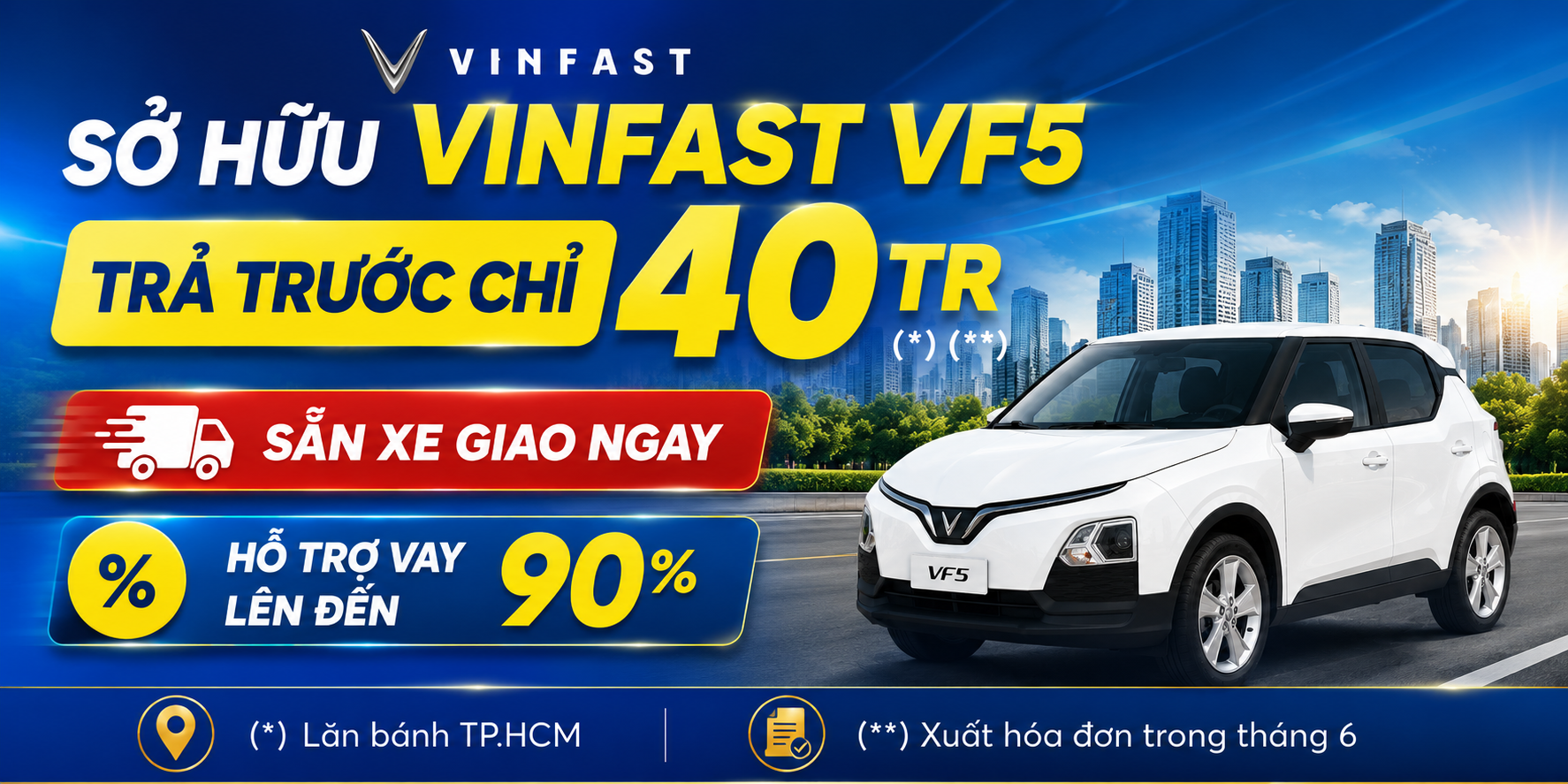 [HỒ SƠ SẴN] Chỉ Cần Trả Trước 40 Triệu Sở Hữu VinFast VF 5 Lăn Bánh TPHCM